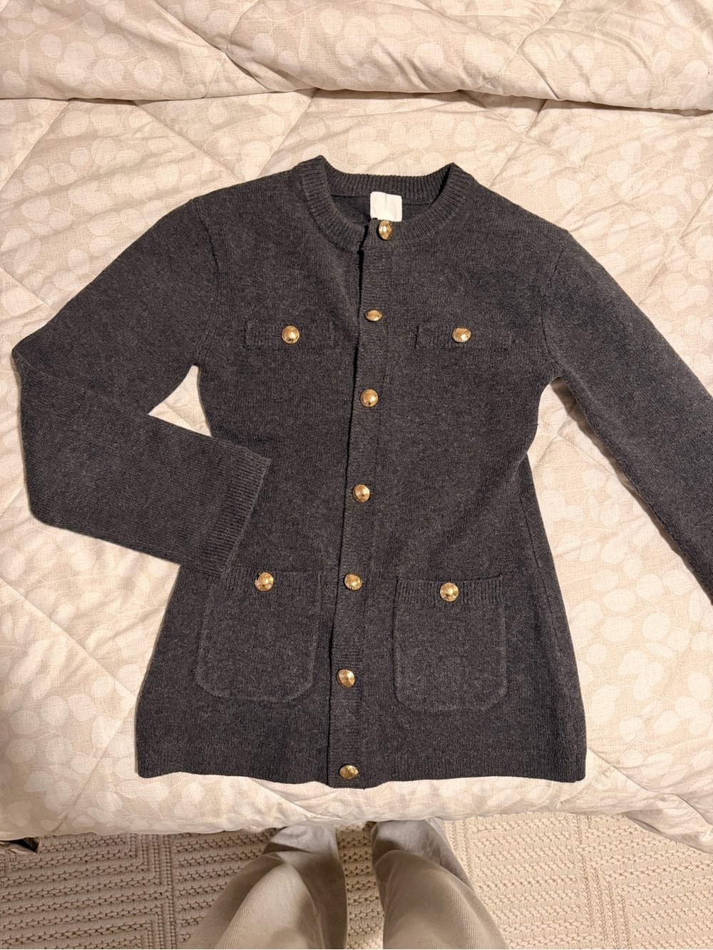Charcoal Knit Cardigan with Gold Buttons